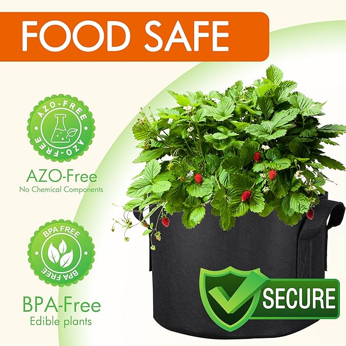 Gardzen 20-Pack 10 Gallon Grow Bags, 300G Thickened Aeration Fabric Pots with Handles, Heavy Duty Plant Bags for Plants