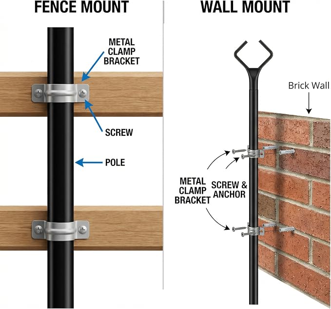 10FT Outdoor String Light Poles 2 Pack, Metal Light Stands with Fence Brackets for Hanging Lights, Patio, Pergola, Garden, Backyard, Yard & Camping Use