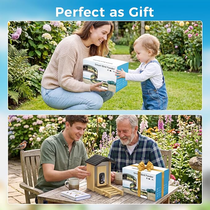 Bamboo Bird Feeder with Camera, 2.5K HD Smart Bird Feeder with Camera, Solar Bird Feeder with AI Recognition, Wooden Bird House with Camera, Squirrel Proof, Dual Seed Bird Feeders for Outdoors