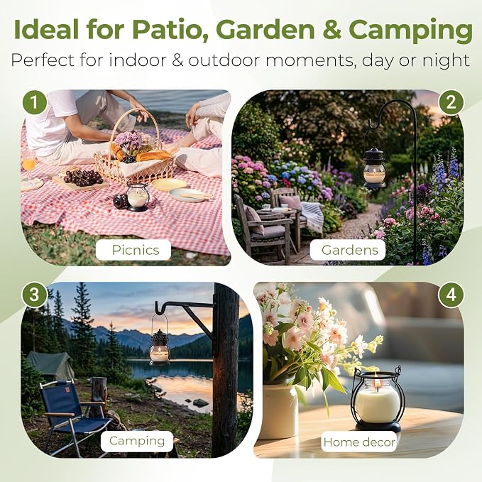 Citronella Candles Outdoor 3 Pack, DEET-Free Soy Wax Candles with Upgraded Metal Lantern Design, Long Burning Lemongrass Candles for Patio, Garden & Backyard Decor