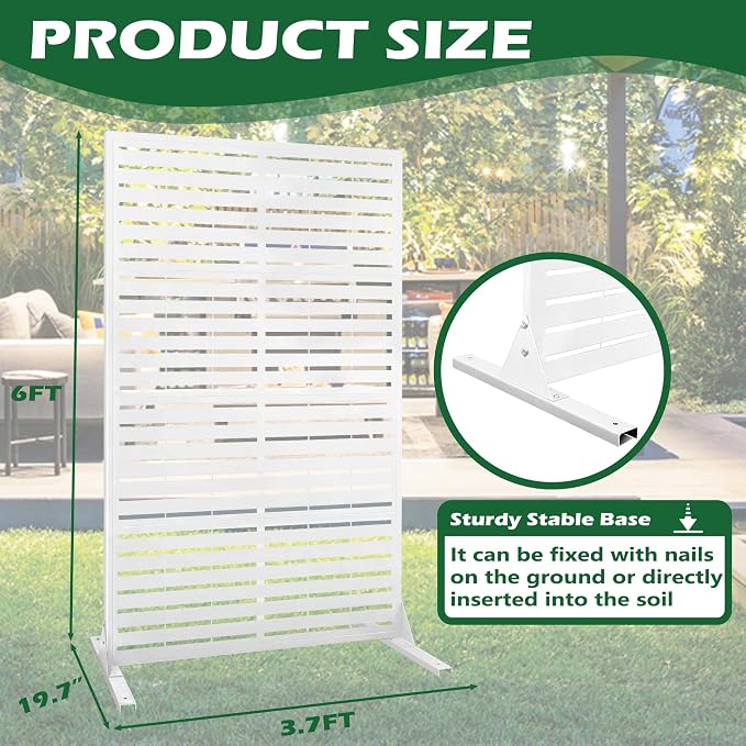 PROLEE Metal Privacy Screen with Stand 72" x 44", Privacy Panels Outdoor, Decorative Fence Screen for Patio Screen Freestanding, Outdoor Privacy Panels for Deck, Porch and Balcony, White