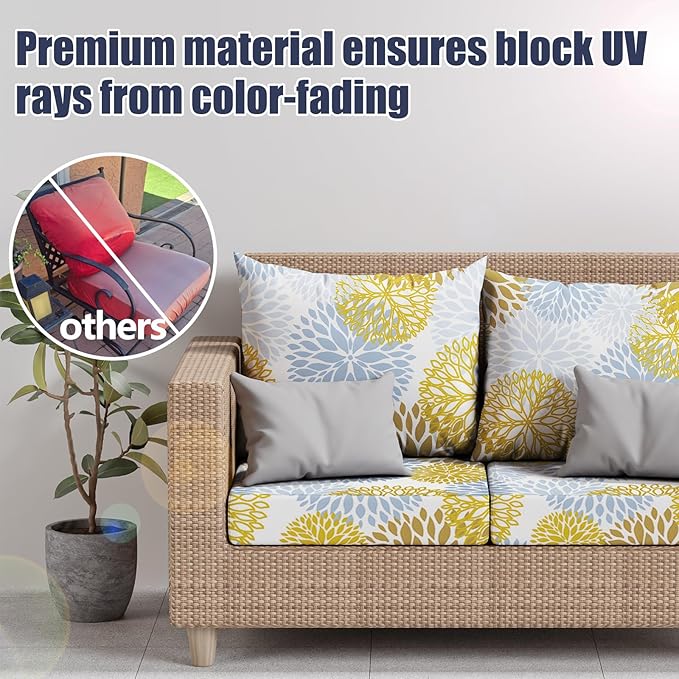 8Pcs Patio Stretch Cushion Covers, Outdoor Couch & Sofa Replacement Slipcovers for Patio Furniture Cushion Covers, Washable Reusable Furniture Protector, Square Large, Floral