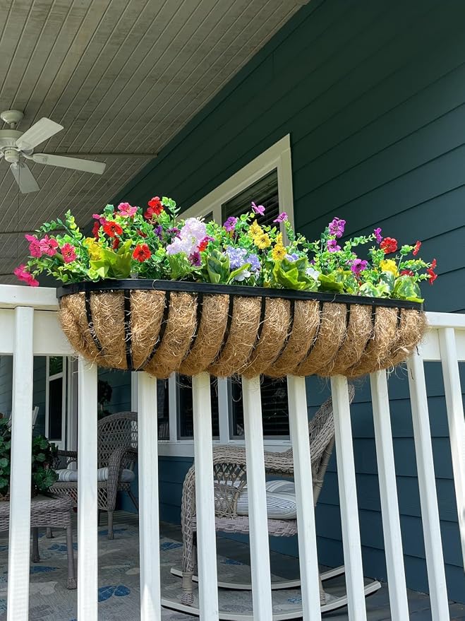 Window Box Planters with Coco Liners, Rustproof Metal Hanging Flower Boxes for Outdoor Railing, Fence and Window Sill (36Inch/6PACKS)