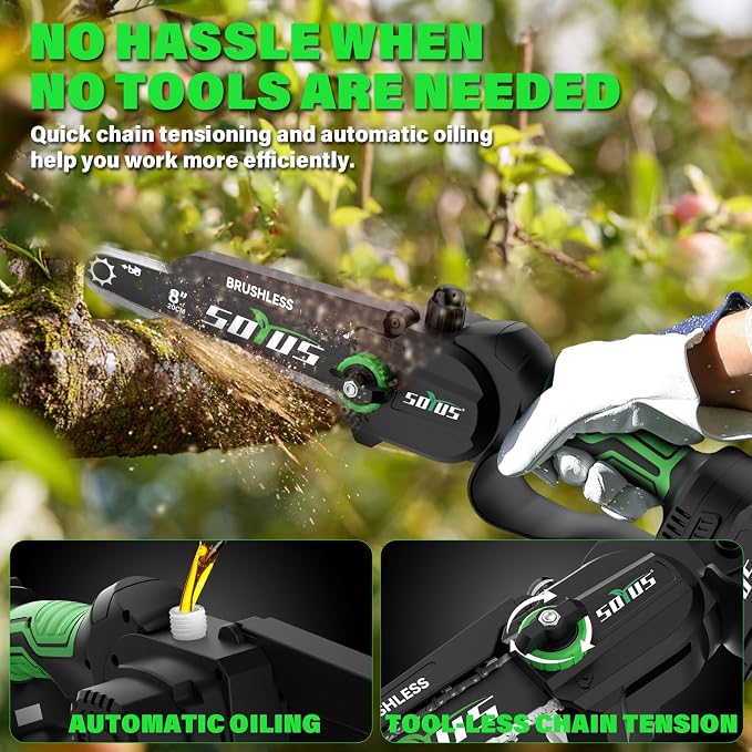 SOYUS 2-IN-1 Cordless Pole Saw & 8-Inch Mini Chainsaw for Tree Trimming, 21V Electric Pole Chainsaw with 2x 3.0Ah Batteries, Brushless Motor, Max Reach 15ft, Pole Saw for Thick Branch Cutting