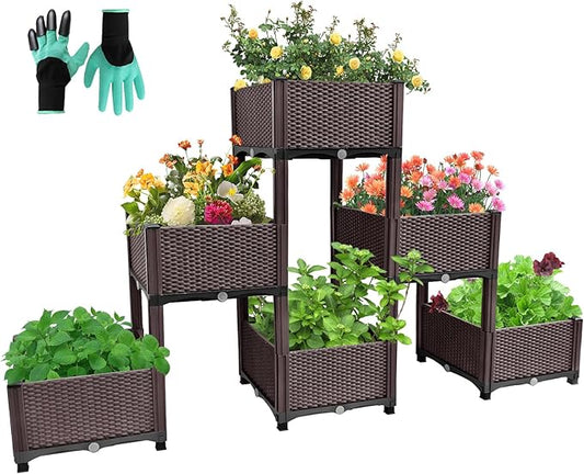 Emalie Raised Garden Beds Elevated Plastic Planter Box with Drainage Plugs Perfect for Vegetables Flowers Herbs Growing Outdoor, 73.0" Lx15.7 Wx40.9 H Brown