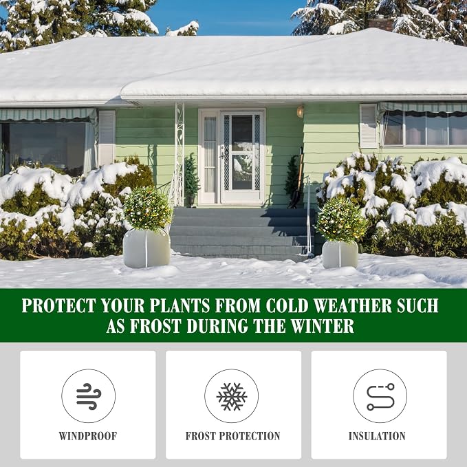 Windyun 4 Pack Plant Winter Protection Pot, 2 PCS 19.7" x 17.7" and 2 PCS 25.6" x 27.6" Flower Pot Protection Bags Cold Weather Plant Cover for Winter Outdoor Fruit Trees Potted(Gray)