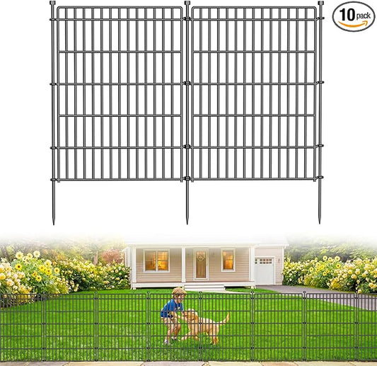 10 Panels No Dig Garden Fence Animal Barrier, 34in(H) × 22.5ft(L) Decorative Metal Outdoor Dog Fence, Rustproof Pet Fencing for Yard, Patio, Flower Bed -Temporary Fencing| Easy to Install