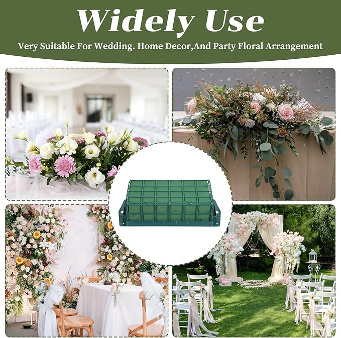 4 Pcs Floral Foam Cage with Foam, Green Plastic Rectangle Flower Holder, 11.8 x 4.7 x 3.1 Inches, Arrangement Supplies for Fresh or Artificial Flowers, Wedding, Home Decor, Centerpieces