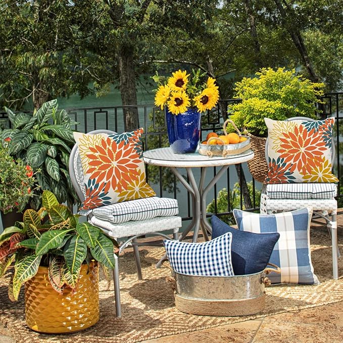 DFXSZ Orange Yellow Flower Pillow Covers 24x24 Inch Set of 2 Fall Throw Pillows Outdoor Waterproof Decor for Living Room Sofa Patio Funiture Garden Floral Polyester Pillow Covers 012E24