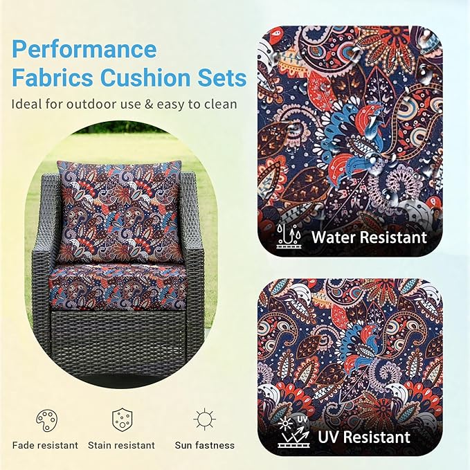 IPYNBAP Outdoor Cushions for Patio Furniture,Outdoor Seat Cushion Set 24 x 24 x 4 Inch,Waterproof & Fade Resistant Outdoor Chair Cushions,Deep Patio Chair Cushion with Removable Cover,Artistic Floral