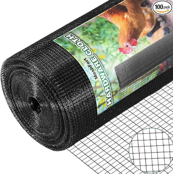 Hardware Cloth 1/2 inch 48 x 100 ft Black 19 Gauge Vinyl Coated Welded Wire Mesh Roll PVC - Coated Welded Wire Fence Perfect for use as Chicken Wire Fencing mesh