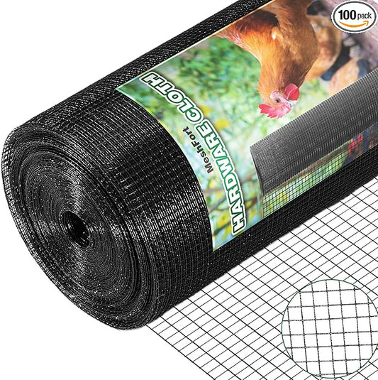 Hardware Cloth 1/2 inch 48 x 100 ft Black 19 Gauge Vinyl Coated Welded Wire Mesh Roll PVC - Coated Welded Wire Fence Perfect for use as Chicken Wire Fencing mesh