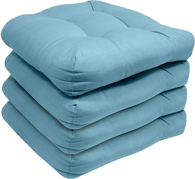 Sweet Home Collection Patio Cushions Outdoor Chair Pads Premium Comfortable Thick Fiber Fill Tufted 19" x 19" Seat Cover, 4 Count (Pack of 1), Teal