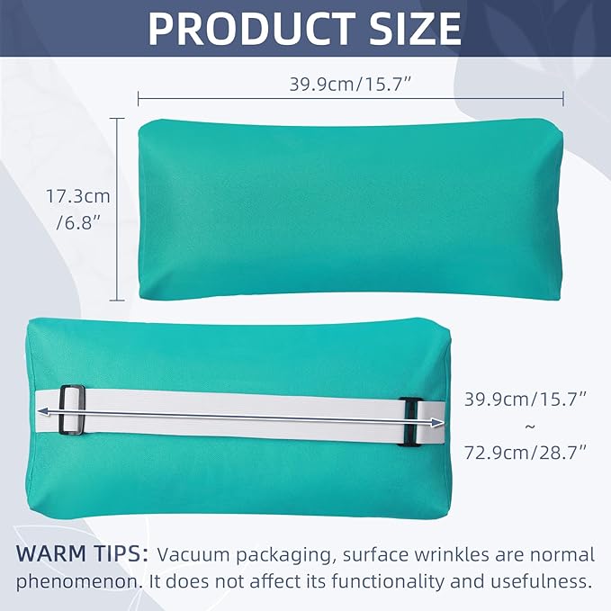 Chaise Lounge Head Pillow, 2 Pack Outdoor Patio Pillows with Adjustable Strap, Lounge Head Resting Pillow for Recliner Beach Pool Lounger Office Chair(Turquoise,Water Resistant)