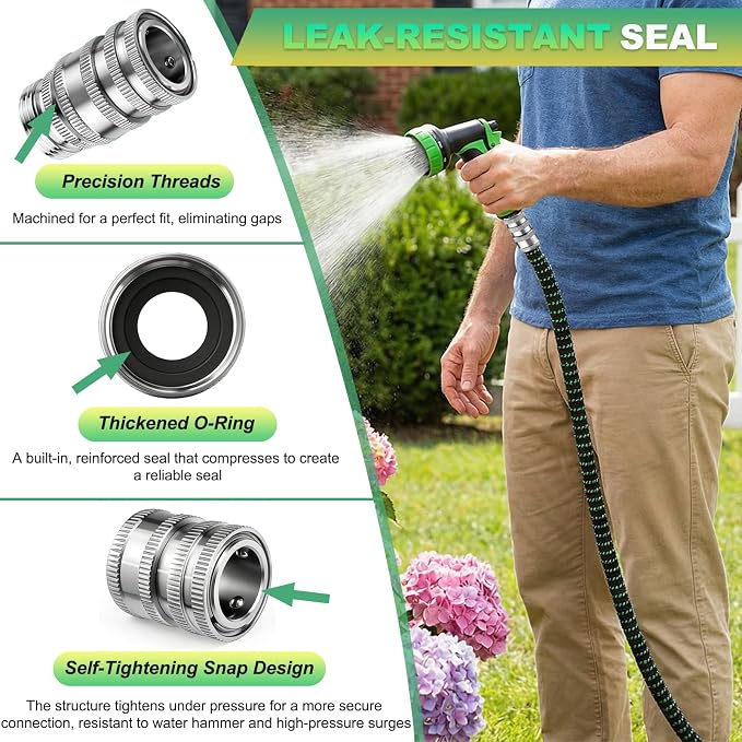 Stainless Steel Garden Hose Quick Connect Fittings Set, 3/4 Inch GHT Quick Connect Hose Fittings, Water Hose Quick Connect Fittings, Quick Release Connectors for Hoses and Sprayers (5PCS)