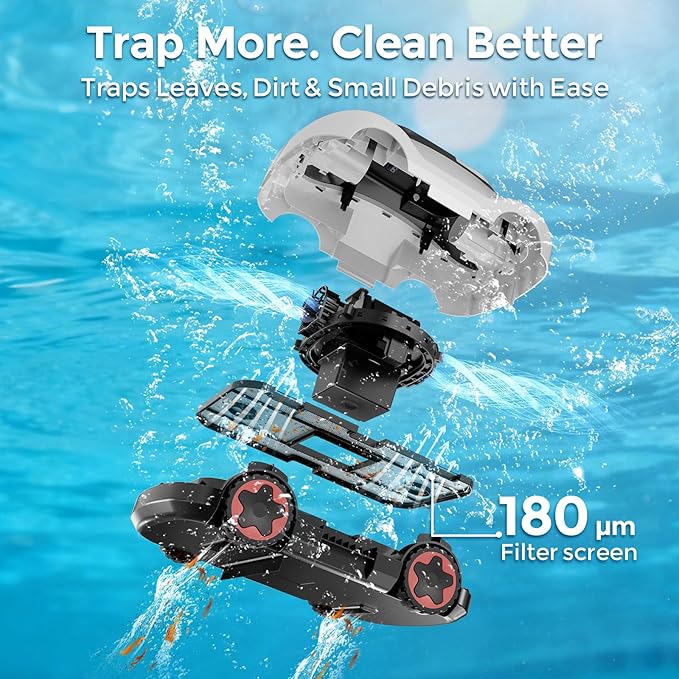 C5 Cordless Robotic Pool Cleaner with 180-Min Runtime, 2.7L Large Filter Basket & Self Parking, Pool Vacuum for Above-Ground Flat Pools up to 2200 Sq.Ft