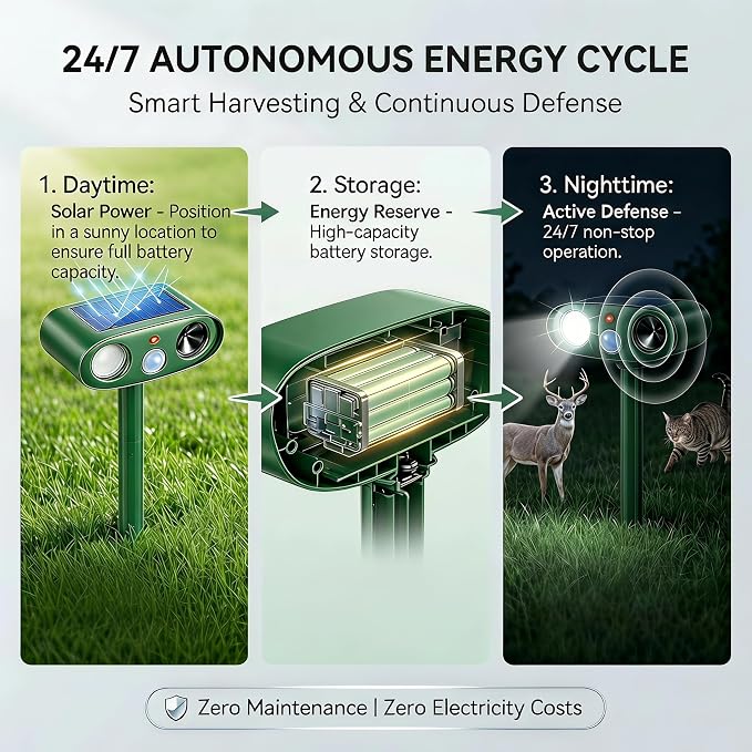 2Pack Upgraded Ultrasonic Deer Repellent for Plants Solar Animal Repellent Outdoor with Motion Sensor Strobe Light for Rabbit Cat Deterrent Raccoon Squirrel Fortress Pro Keep Pests Out of Yard Farm