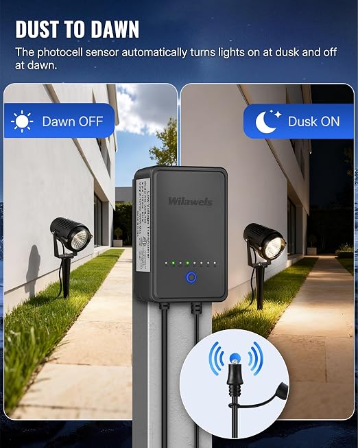 150W Low Voltage Landscape Transformer, Weatherproof Outdoor Low Voltage Transformer, 120V AC to 12V DC, Landscape Lighting Transformer with Timer and Photocell Sensor, ETL Listed A04LT06