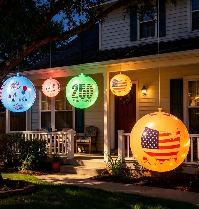 Avatar Controls 4th of July Solar Floating Pool Lights, 16" 4-Pack USA 250th Anniversary Inflatable Balls - Remote 12 Colors, IP68 Waterproof Outdoor Decor for Independence Day & Summer Pool Parties