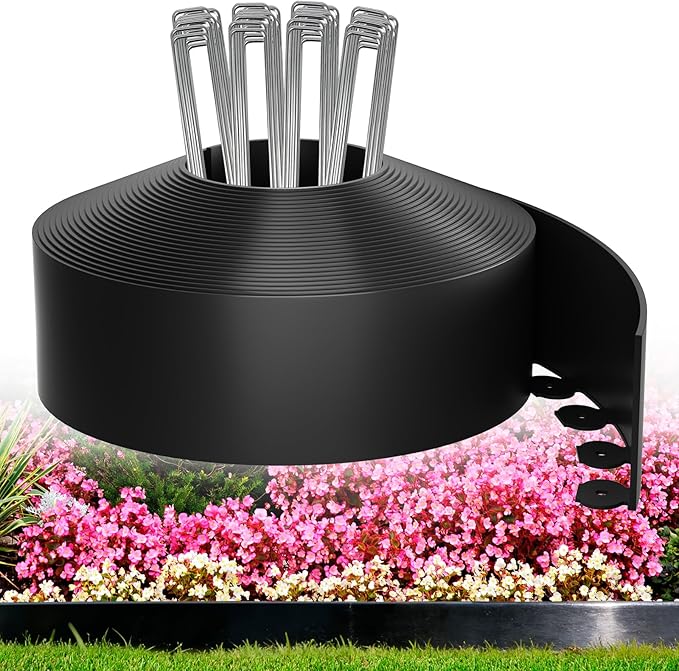 3in Tall 80ft Landscape Edging Kit with 120pcs Metal Spikes, Reinforced Rib Design,Dig-Free Flexible Plastic Edge Border for Landscape, Lawn,Garden,Flower Beds,Yard,Paver,Playground, Fence,Pathway