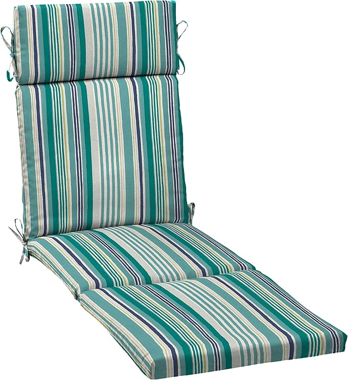 Arden Outdoor Chaise Cushion, 21 in x 72 in, Weather-Proof, Rain-Proof, Fade Resistant Patio Cushion for Chaise Lounger Teal Cobalt Stripe