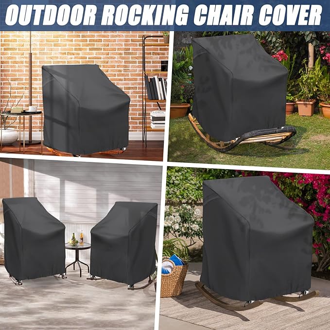 Outdoor Rocking Chair Cover 27.5" L x 32.5" D x 39" H Grey 420D Waterproof Oxford Fabric Production Patio Furniture Rocking Chair Covers (Black-1 Pack)