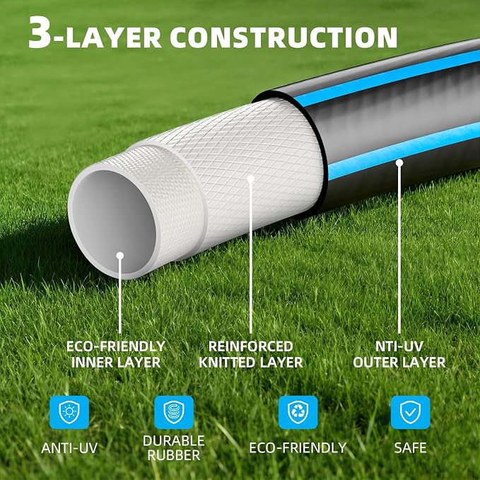 Besiter Heavy Duty Garden Hose 100FT: Water Hose With 10 Function Sprayer - Hose Flexible Swivel Leak-Free Connection Kink-free 5/8" - High Pressure Hose for Gardening Car Washing Watering Outdoor
