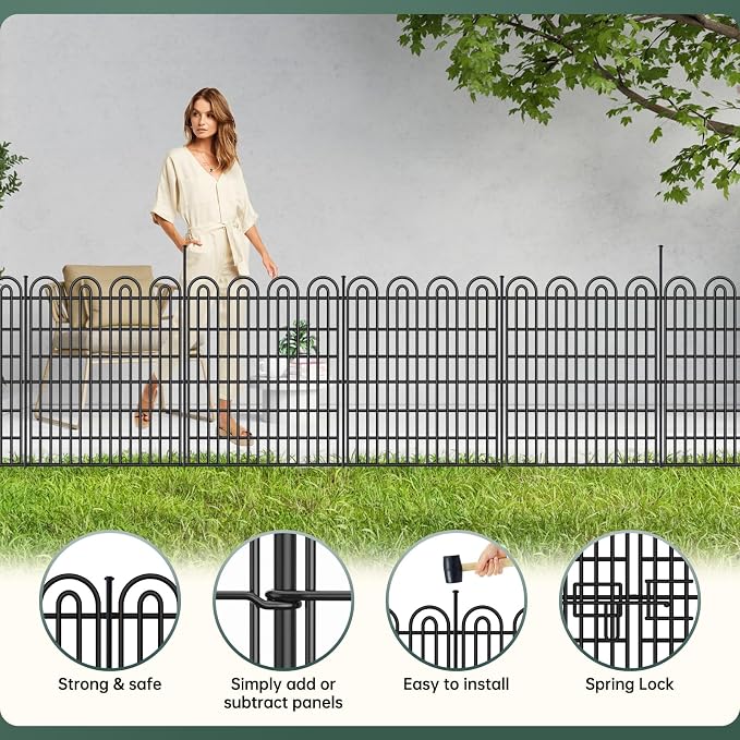 10 Panels Tall Garden Animal Barrier Fence, 33 in(H) X 24.5 ft(L) No Dig Decorative Garden Fence Outdoor for Yard, Heavy Duty Rustproof Metal Edging Border for Dog, Rabbits