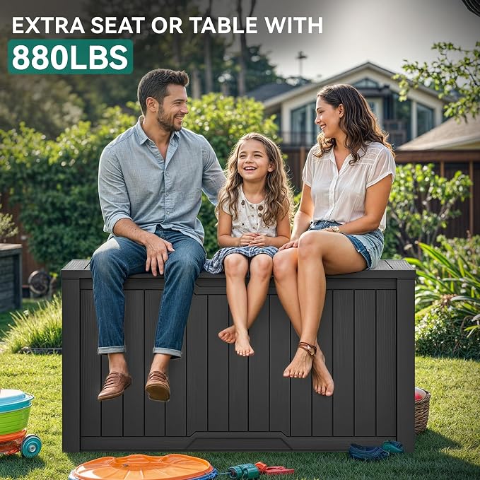YITAHOME 240 Gallon Extra Large Outdoor Storage Deck Box, XXL Waterproof Resin Patio Storage w/Lockable Lid for Outdoor Cushions, Garden Tools and Sports/Pools Equipment, Black