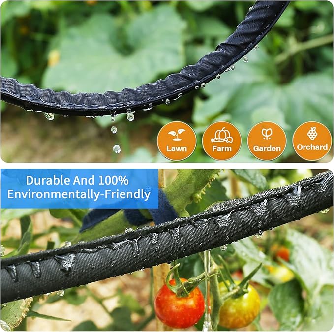 Hlinker Flat Soaker Hose 25 FT for Garden Beds, 25Ft 1/2" Linkable Consistent Drip Irrigation Hose Save 80% Water, Leakproof Heavy Duty Double Layer Sprinkler Hose