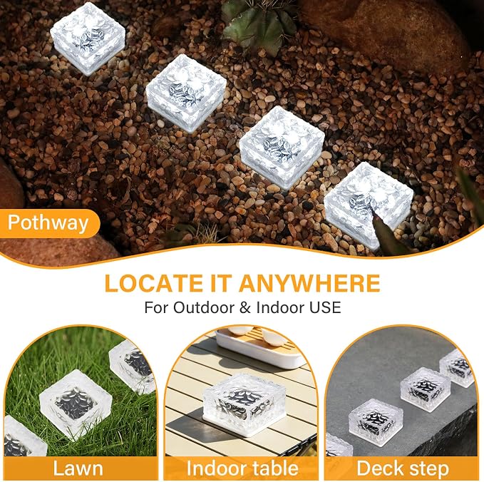 Solar Brick Lights Outdoor Waterproof Small Solar Lights 6 Packs Outdoor Decor for Fence Pathway Path Patio Balcony Outside Garden Bricks Decorations