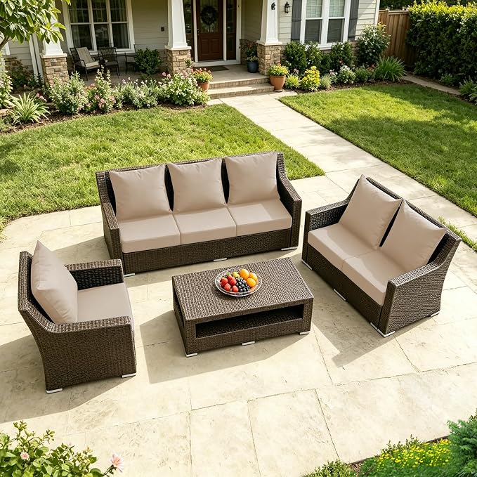 Patio Cushions for Outdoor Furniture, 24x24 Outdoor Couch Cushions, Waterproof & Fade-Resistant Patio Chair Cushions with Removable Cover, Replacement Outdoor Deep Seat Cushion, Beige (Set of 6)