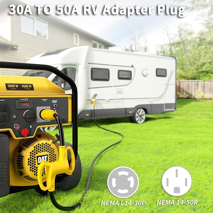30 Amp to 50 Amp RV Generator Plug Adapter 12 Inch, NEMA L14-30P Male to 14-50R Female, Heavy Duty RV Generator Adapter with Twist Lock Plug, STW 10/4 AWG 30A 125V/250V 3750W, Yellow, ETL Listed