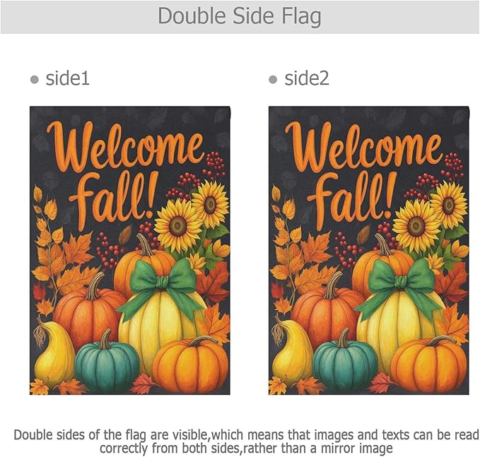 Welcome Fall Black House Flag 28x40 Inch Double Sided Outside Sunflower Pumpkin Autumn Seasonal Yard Outdoor Flag Banner for Garden Lawn Patio Holiday Decorations