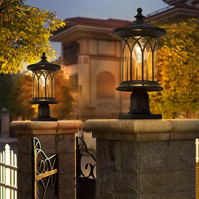 2 Pack Solar Post Lights Outdoor Waterproof Dusk to Dawn E26 IP44 | 2 pack dusk-to-dawn solar post lights with E26 base, IP44 waterproof PC shell, 2600mAh battery for pathway, driveway, lawn