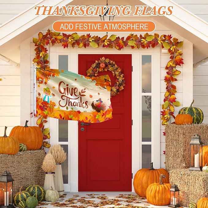 Batiyeer 3 Pcs Seasonal Garden Flag 3 x 5 ft Double Sided Yard Banner for Outside Holiday Flag Banner with Grommets for Outdoor Decorations(Thanksgiving, Christmas, New Year)