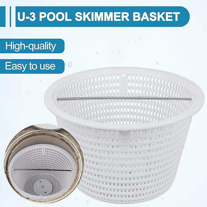 8" Swimming Pool Skimmer Basket Replacement for Pentair 08650-0007 08650-0007Z Sta-Rite U-3 | Durable Inground Pool Skimmer Basket with Stainless Steel Handle, White