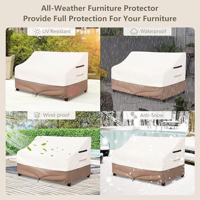 Outdoor Couch Cover Waterproof Heavy Duty Patio Furniture Covers, 79W x 38D x 35H Inches 3 Seater Outdoor Sofa Cover (Beige)