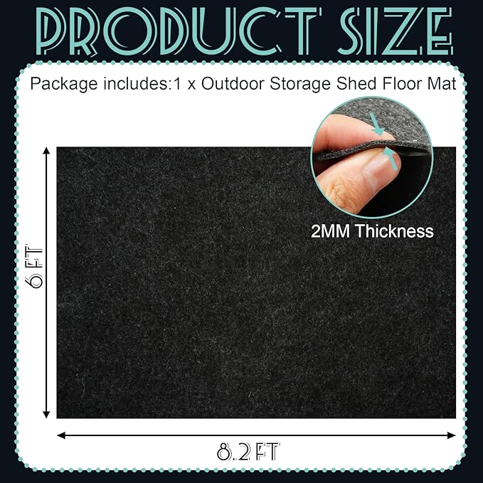 6x8.2FT Outdoor Storage Shed Floor Mat,Waterproof Washable Garden Flooring Pad with Non Slip Backing for Dust, Oil, Protection, Storage Shed Not Included(Black)