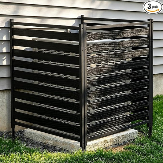 Metal Air Conditioner Fence 3 Panels - 40.27" W x 54.6" H Outdoor Privacy Screen, No Dig Wooden Privacy Screen for AC Unit, Trash Can, Pool Equipment, Yard Garden,Black