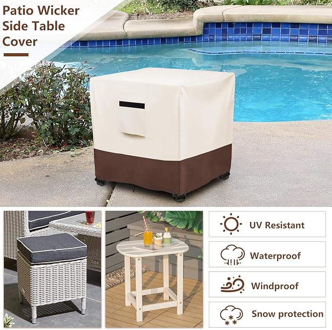 Waterproof Patio Small Side Table Cover,Square Outdoor Ottoman Covers,Heavy Duty 600D Patio Wicker Side Table Cover,Fits Square PatioTable, All-Weather Furniture Protection.26''W x 26''D x 18''H