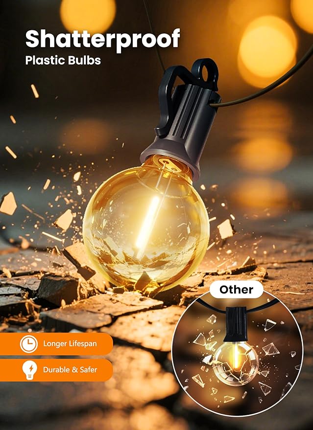 Outdoor String Patio Lights, 150FT 75 LED Patio Lights Waterproof, Connectable Shatterproof Hanging Outside String Light for Backyard, Porch, Deck, Balcony, Garden, House Decor, 2200K