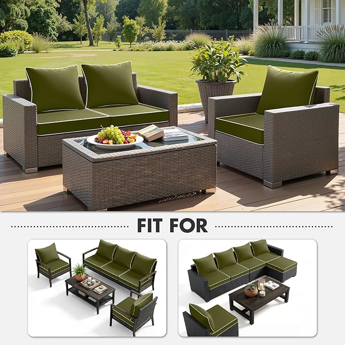 MIULEE Dark Green Outdoor Seat Cushion 24x24 Inch Waterproof & 3 Year Fade Resistant Dark Seat and Back Cushion for Patio Furniture Chair Sofa Couch with Handle and Adjustable Straps