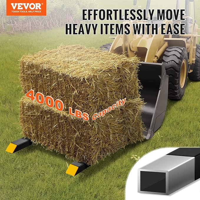 VEVOR Pallet Forks, 4000 lbs Clamp on Pallet Forks, 60" Total Length Heavy Duty Pallet Forks, Tractor Bucket Forks for Tractor Attachments, Skid Steer, Loader Bucket