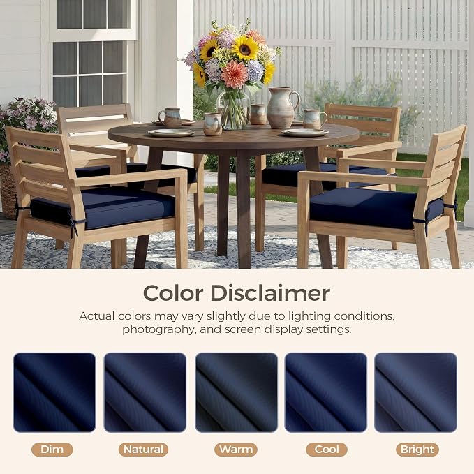 UNIKOME Outdoor Chair Cushions Set of 4, Water Resistant Patio Seat Cushions with Ties for Outdoor Furniture, High-Density Foam, UV & Fade Resistant, Piped Edge – 24" x 24" x 4", Navy