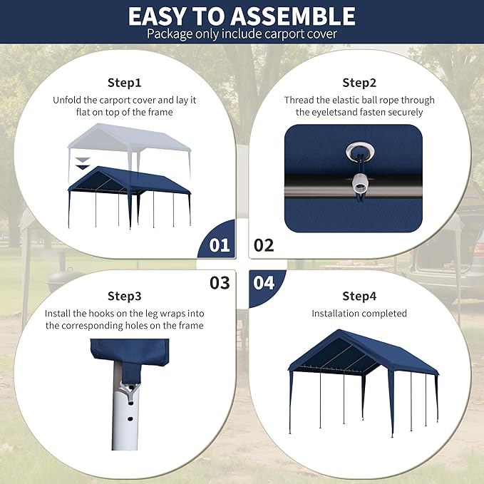 Carport Replacement Canopy Cover 10'x20' for Tent Top Garage Shelter Cover, 800D Heavy Duty Oxford Waterproof & UV Protected Car Canopy Tarp with Ball Bungees (Frame is not Included)