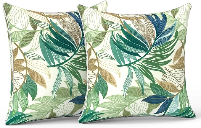 LVTXIII Outdoor/Indoor Throw Pillows, Decorative Patio Accent Pillows, Fluffy Water Repellent Garden Cushions for Home Patio Coach Sofa Use, 18×18 Inch, Pack of 2, Lush Leaf Green