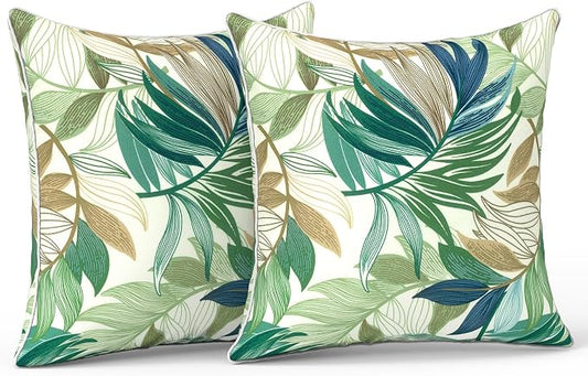 LVTXIII Outdoor/Indoor Throw Pillows, Decorative Patio Accent Pillows, Fluffy Water Repellent Garden Cushions for Home Patio Coach Sofa Use, 18×18 Inch, Pack of 2, Lush Leaf Green