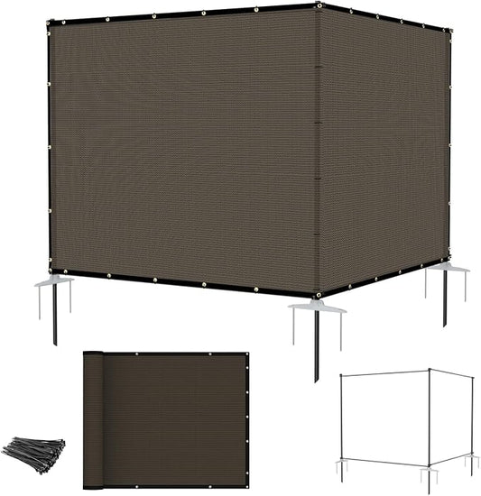 E&K 5'x12' Outdoor Privacy Screen Fence Panel Freestanding Backyard Patio Privacy Pool Fencing Temporary Garden Dog Fence with Iron Poles and Rails (Brown)