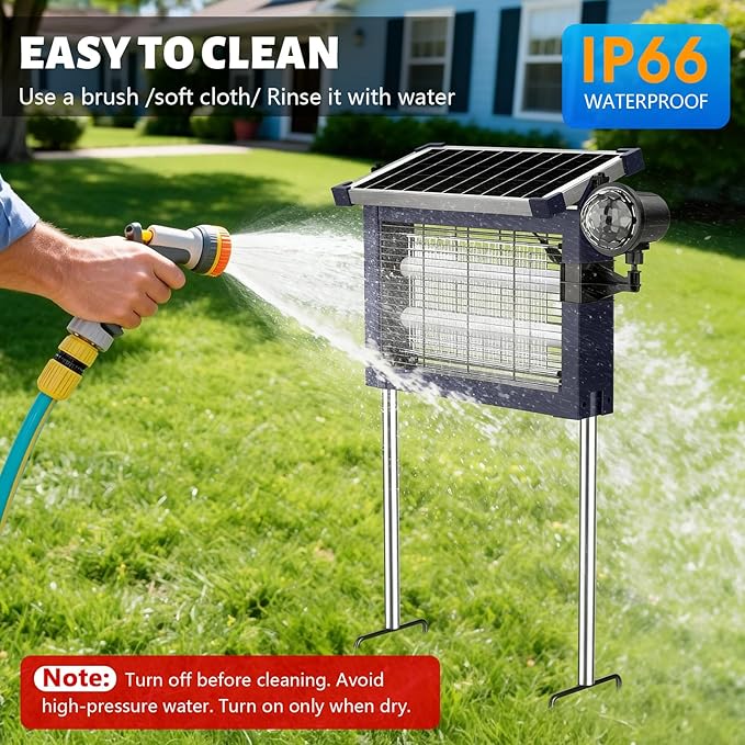 Solar Bug Zapper Outdoor 4500V, 2-in-1 Rechargeable Mosquito Zapper with Projection Light, IP66 Waterproof Cordless Electric Fly Zapper Indoor with Type-C Charging for Patio, Yard & Camping